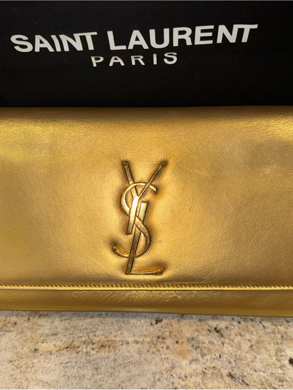 Saint Laurent Metallic Gold Leather YSL Logo Clutch - Picture 2 of 12